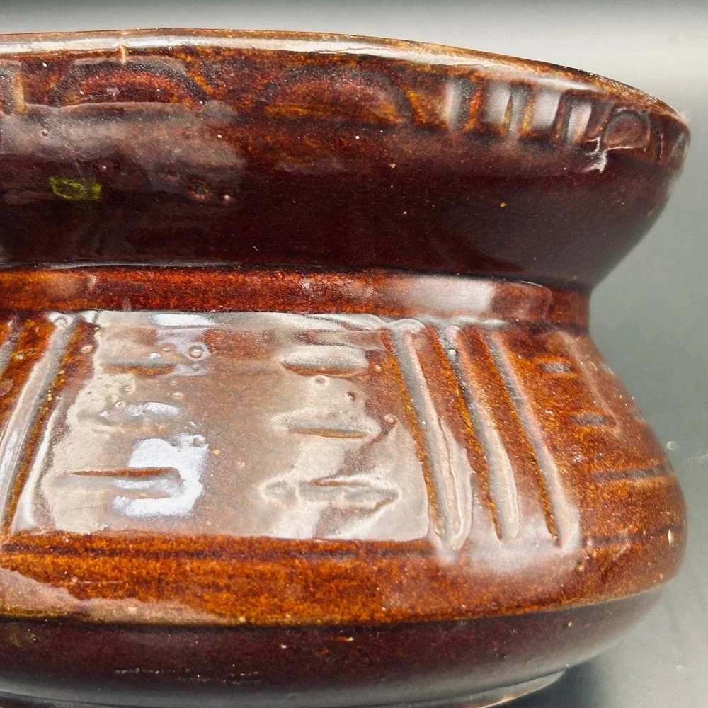 VTG Ohio Brown Glaze Pottery Spittoon USA Cuspidor Ceramic Planter Pot, Rustic